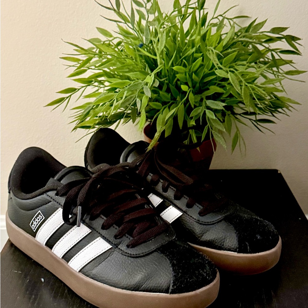 adidas Black White Sneakers with Gum Sole